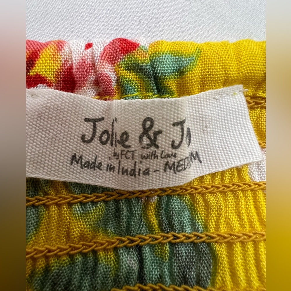 Floral Crop Top Jolie & Joy yellow Summer tie front Bubble Sleeve Medium juniors - Picture 7 of 8